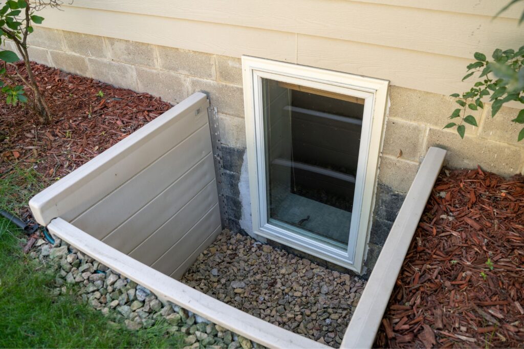 Image of egress window recently installed on side of residence