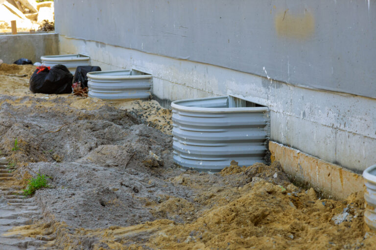 Egress Window well on basement construction from window building materials.